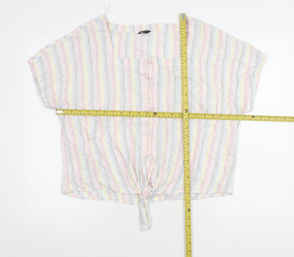 MiCo Women’s Multicoloured Striped Cropped Blouse Size 16 Summer