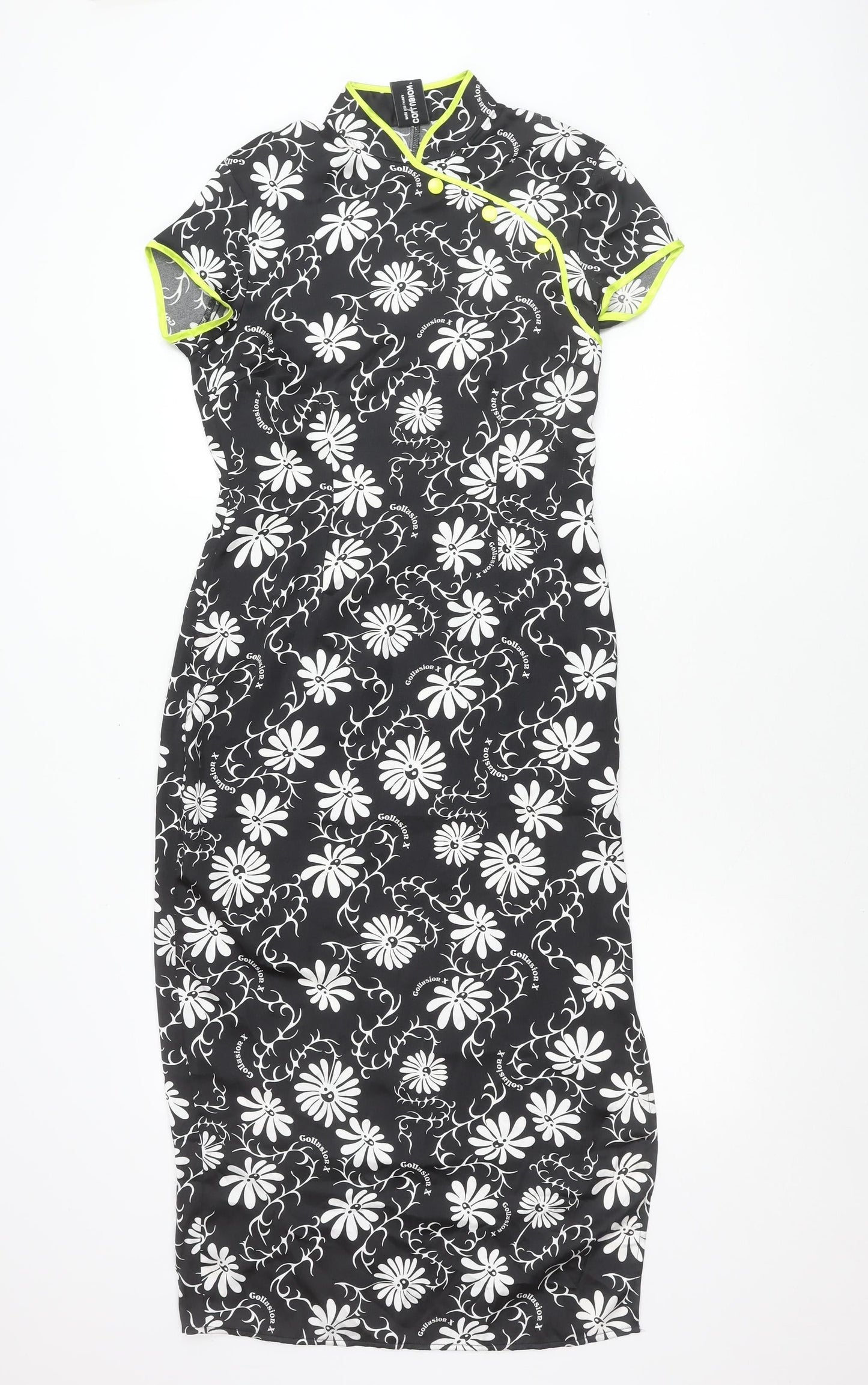 Collusion Women’s Black Floral Long Bodycon Dress Size 8