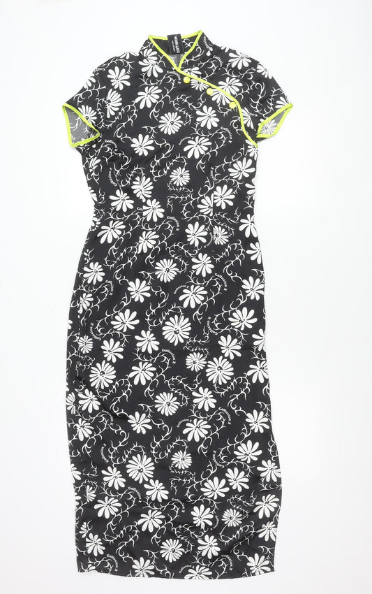 Collusion Women’s Black Floral Long Bodycon Dress Size 8