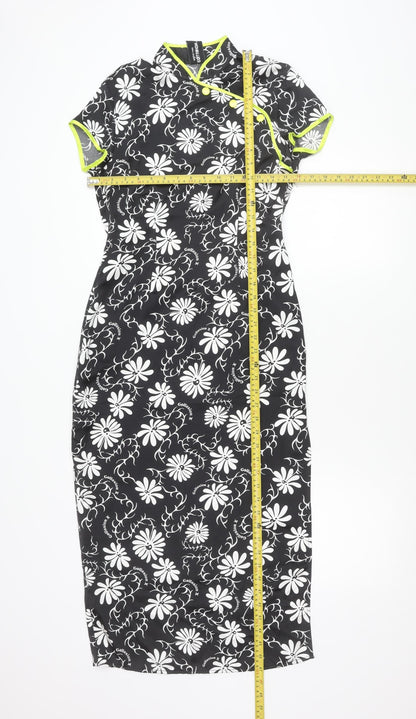 Collusion Women’s Black Floral Long Bodycon Dress Size 8