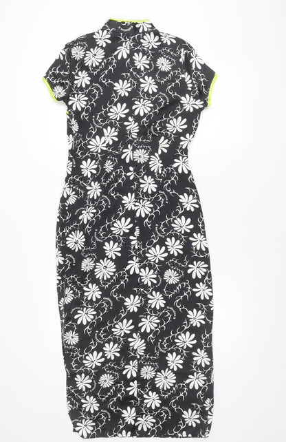 Collusion Women’s Black Floral Long Bodycon Dress Size 8