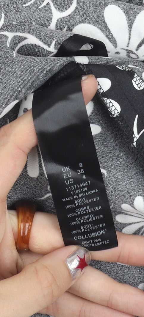 Collusion Women’s Black Floral Long Bodycon Dress Size 8