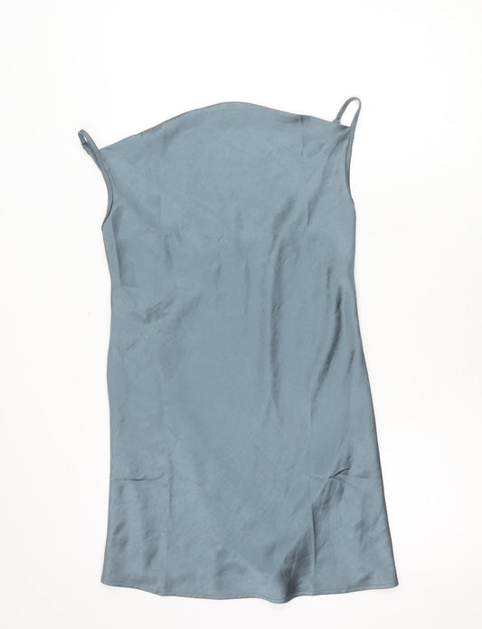 Motel Women’s Blue Satin XS Slip Dress Sleeveless Scoop Neck Short