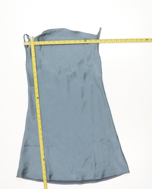 Motel Women’s Blue Satin XS Slip Dress Sleeveless Scoop Neck Short