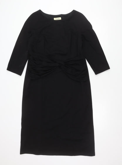 Viyella Women’s Black Knee Length Sheath Dress L 3/4 Sleeve Ruched