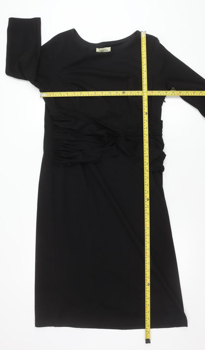 Viyella Women’s Black Knee Length Sheath Dress L 3/4 Sleeve Ruched