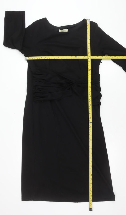 Viyella Women’s Black Knee Length Sheath Dress L 3/4 Sleeve Ruched