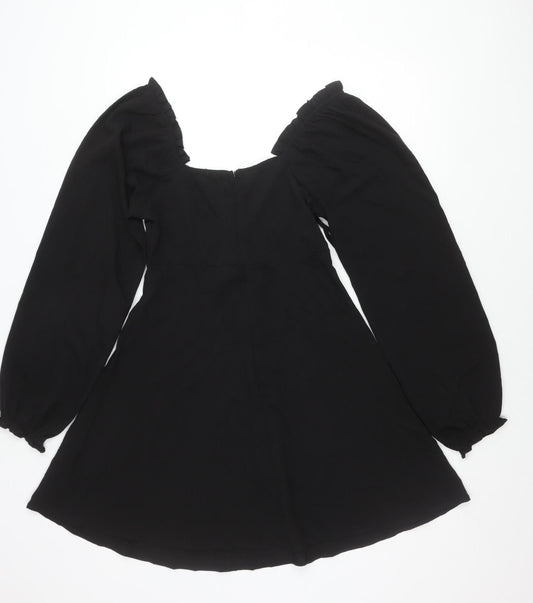 ASOS Women’s Black Size 10 Fit & Flare Puff Sleeve Dress