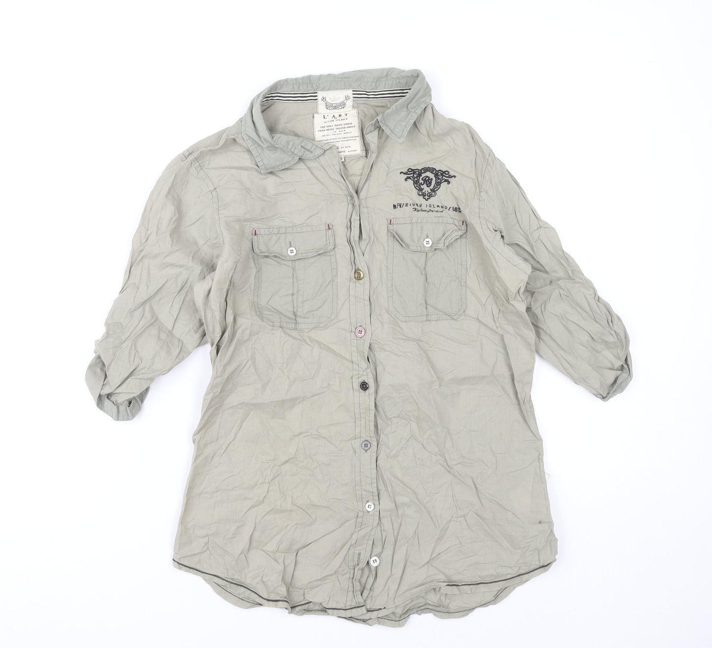 Womens UK Size 10 River Island Grey Basic Button-Up