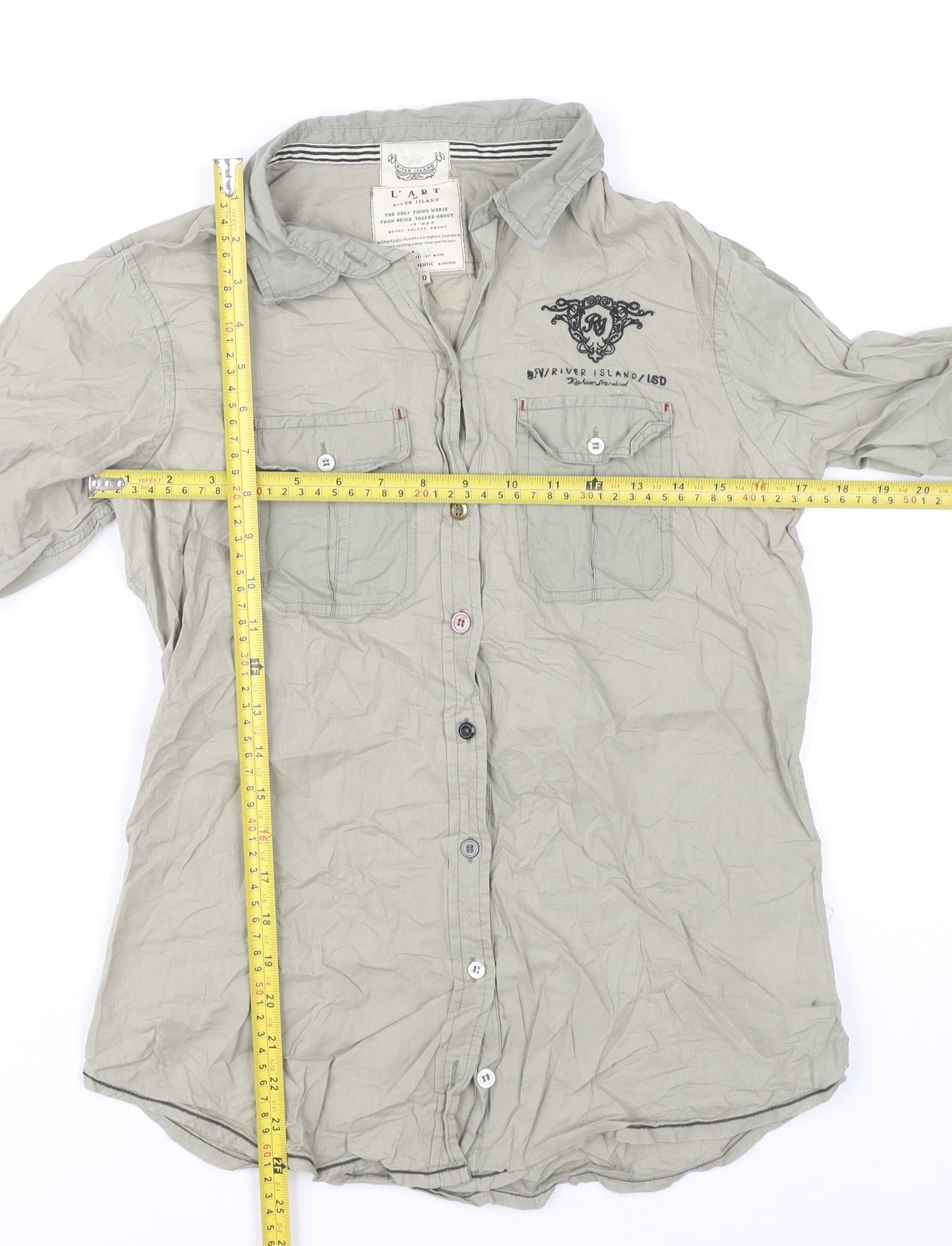 Womens UK Size 10 River Island Grey Basic Button-Up