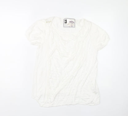 Betty Jackson Black Women’s White Blouse Size 14 Puff Sleeve Scoop Neck