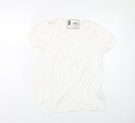 Betty Jackson Black Women’s White Blouse Size 14 Puff Sleeve Scoop Neck