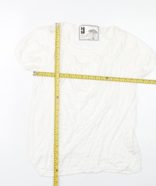 Betty Jackson Black Women’s White Blouse Size 14 Puff Sleeve Scoop Neck