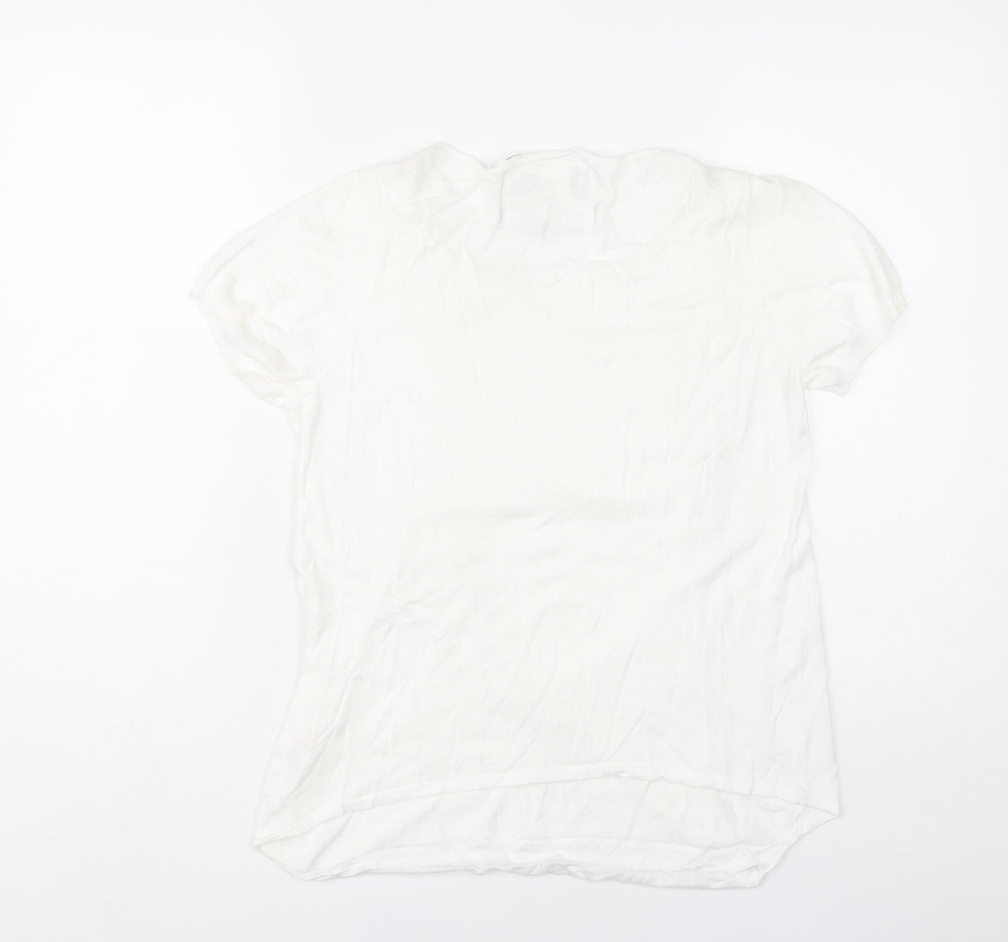 Betty Jackson Black Women’s White Blouse Size 14 Puff Sleeve Scoop Neck