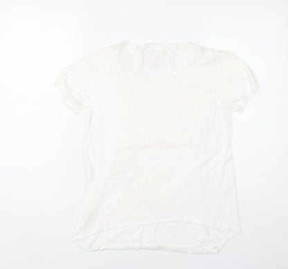 Betty Jackson Black Women’s White Blouse Size 14 Puff Sleeve Scoop Neck