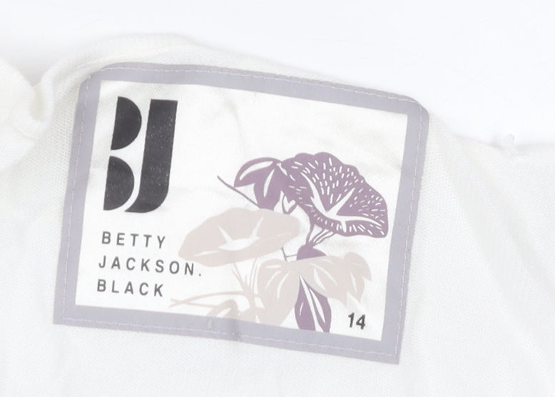 Betty Jackson Black Women’s White Blouse Size 14 Puff Sleeve Scoop Neck