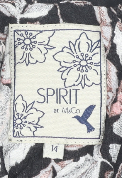 M&Co Women’s Black Floral Crochet Trim Tunic Blouse Size 14