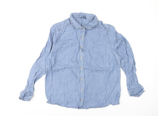 Cotton Traders Women's Blue Lyocell Button-Up Shirt Size 16 Regular Fit