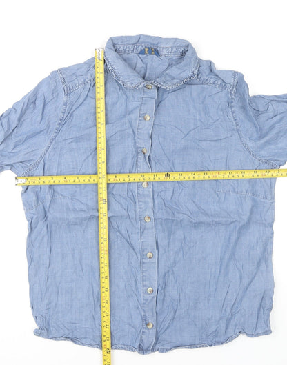 Cotton Traders Women's Blue Lyocell Button-Up Shirt Size 16 Regular Fit