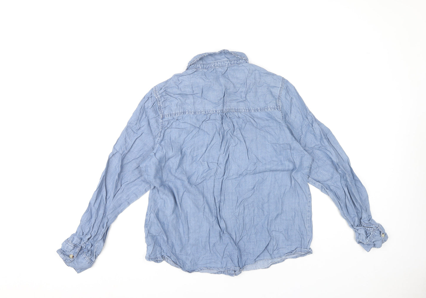 Cotton Traders Women's Blue Lyocell Button-Up Shirt Size 16 Regular Fit