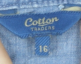 Cotton Traders Women's Blue Lyocell Button-Up Shirt Size 16 Regular Fit