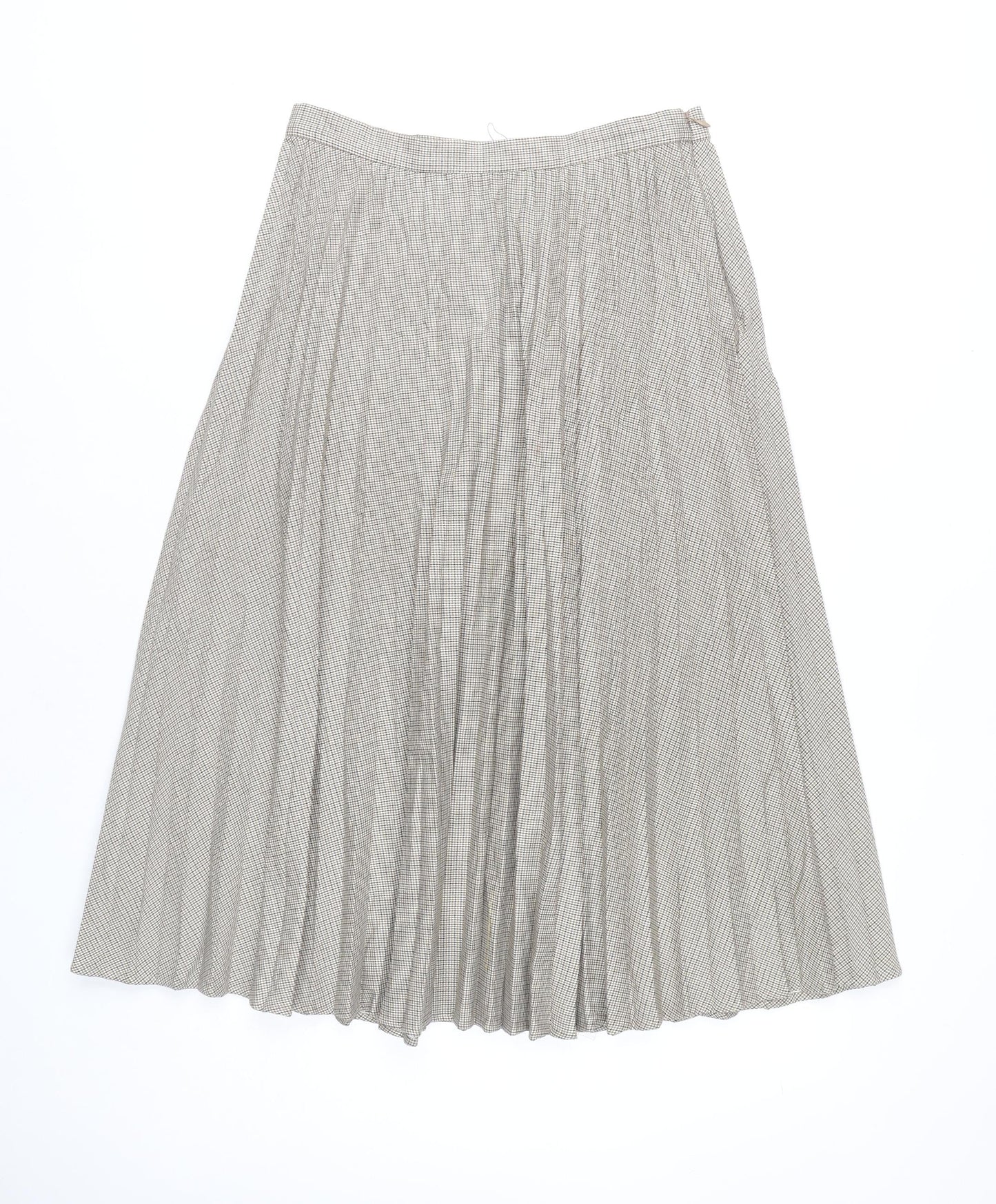 Marks and Spencer Women Beige Check Pleated Midi Skirt Size 10