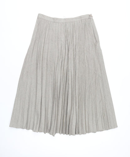 Marks and Spencer Women Beige Check Pleated Midi Skirt Size 10