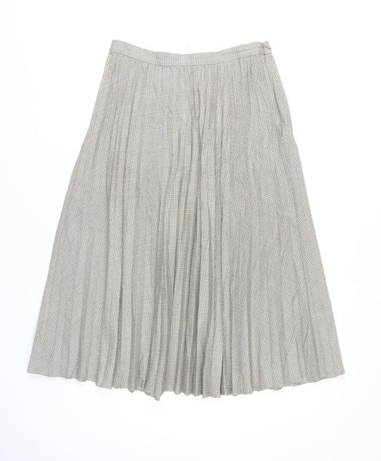 Marks and Spencer Women Beige Check Pleated Midi Skirt Size 10