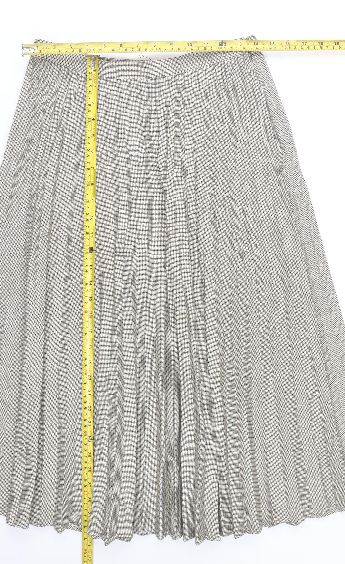 Marks and Spencer Women Beige Check Pleated Midi Skirt Size 10