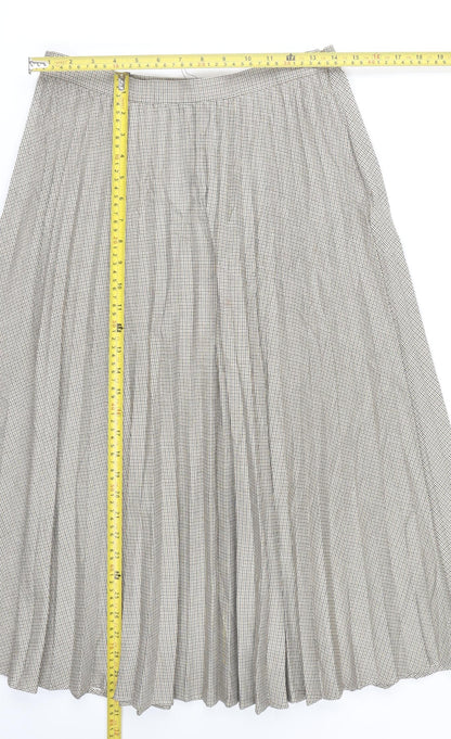Marks and Spencer Women Beige Check Pleated Midi Skirt Size 10