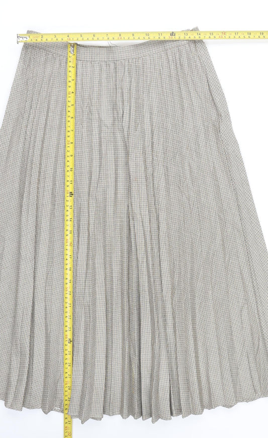 Marks and Spencer Women Beige Check Pleated Midi Skirt Size 10