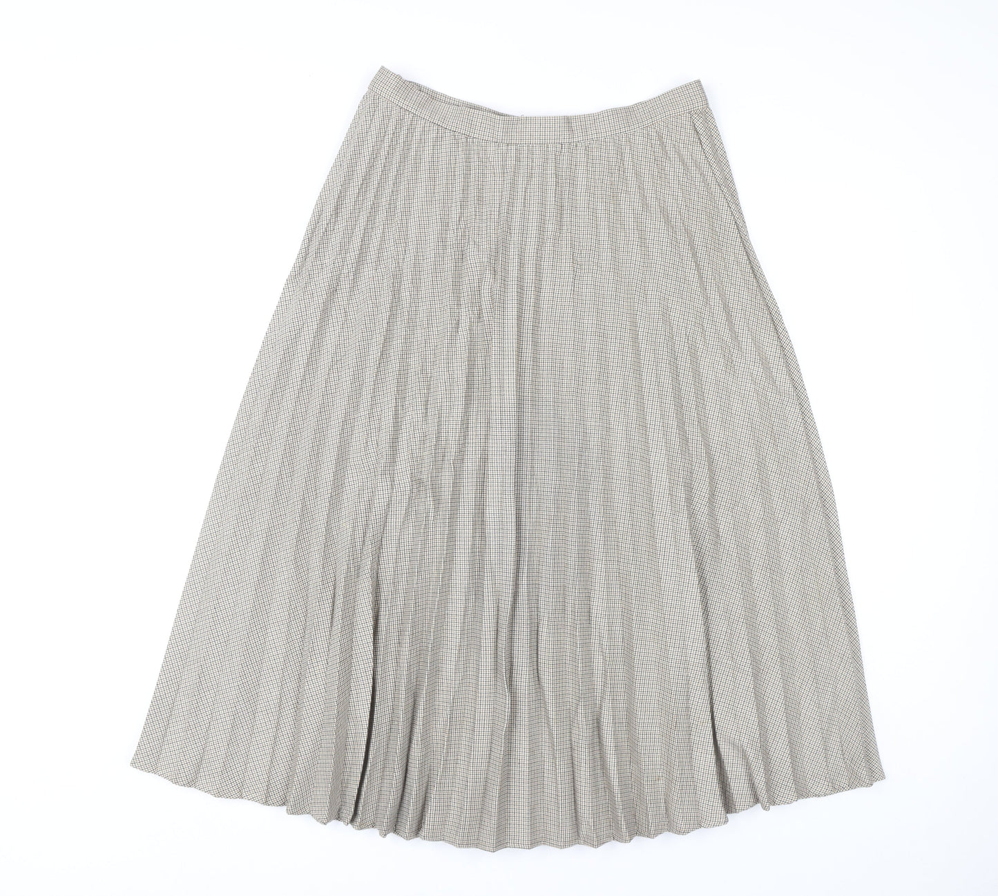 Marks and Spencer Women Beige Check Pleated Midi Skirt Size 10