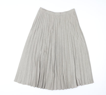 Marks and Spencer Women Beige Check Pleated Midi Skirt Size 10