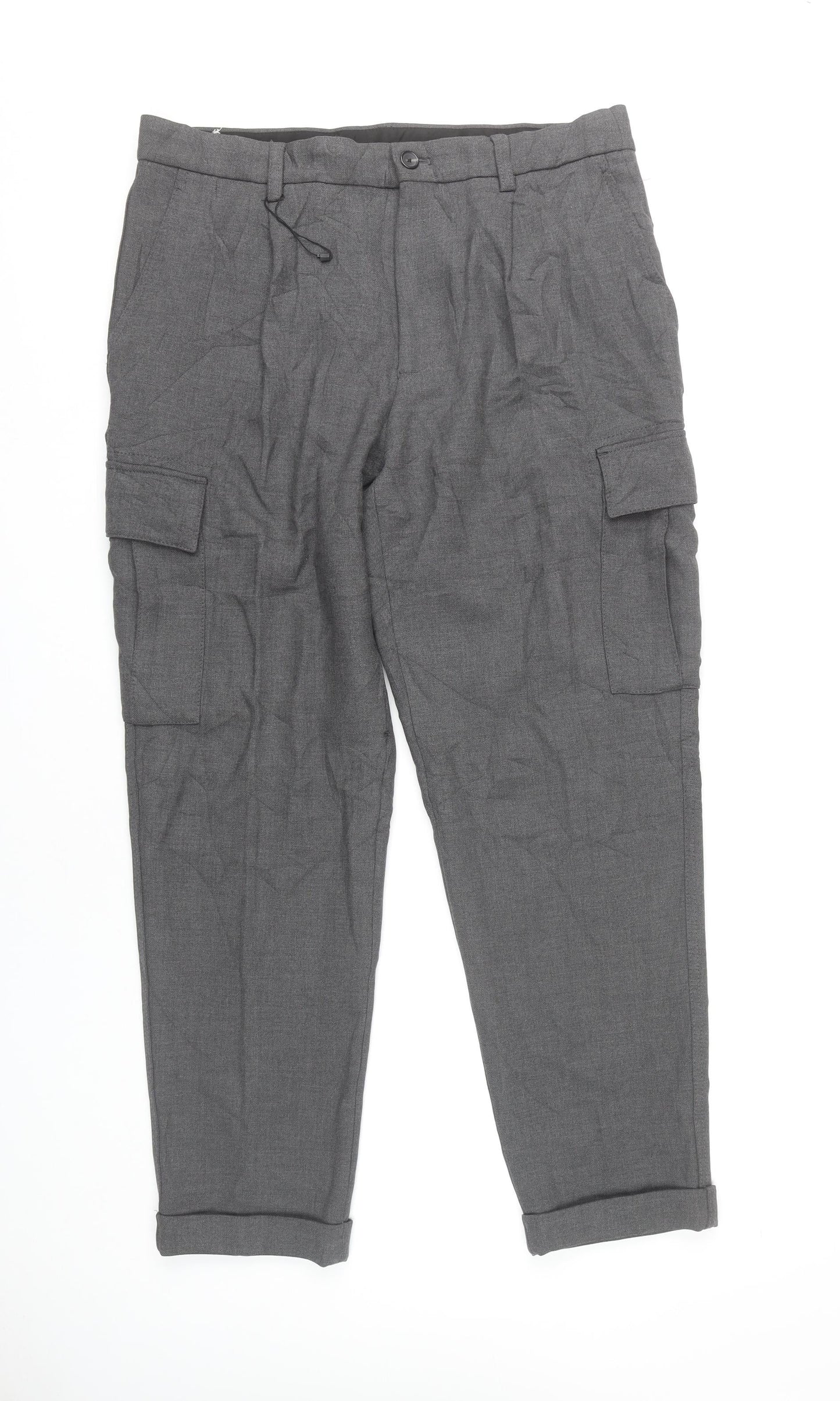Zara Men's Grey Cargo Trousers 34in Waist Pleated Front Autumn Winter