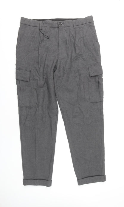 Zara Men's Grey Cargo Trousers 34in Waist Pleated Front Autumn Winter