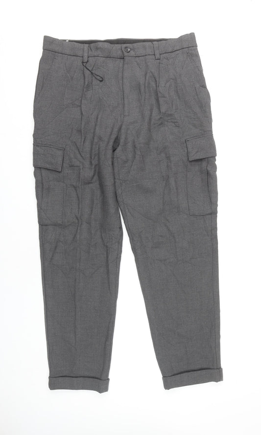 Zara Men's Grey Cargo Trousers 34in Waist Pleated Front Autumn Winter
