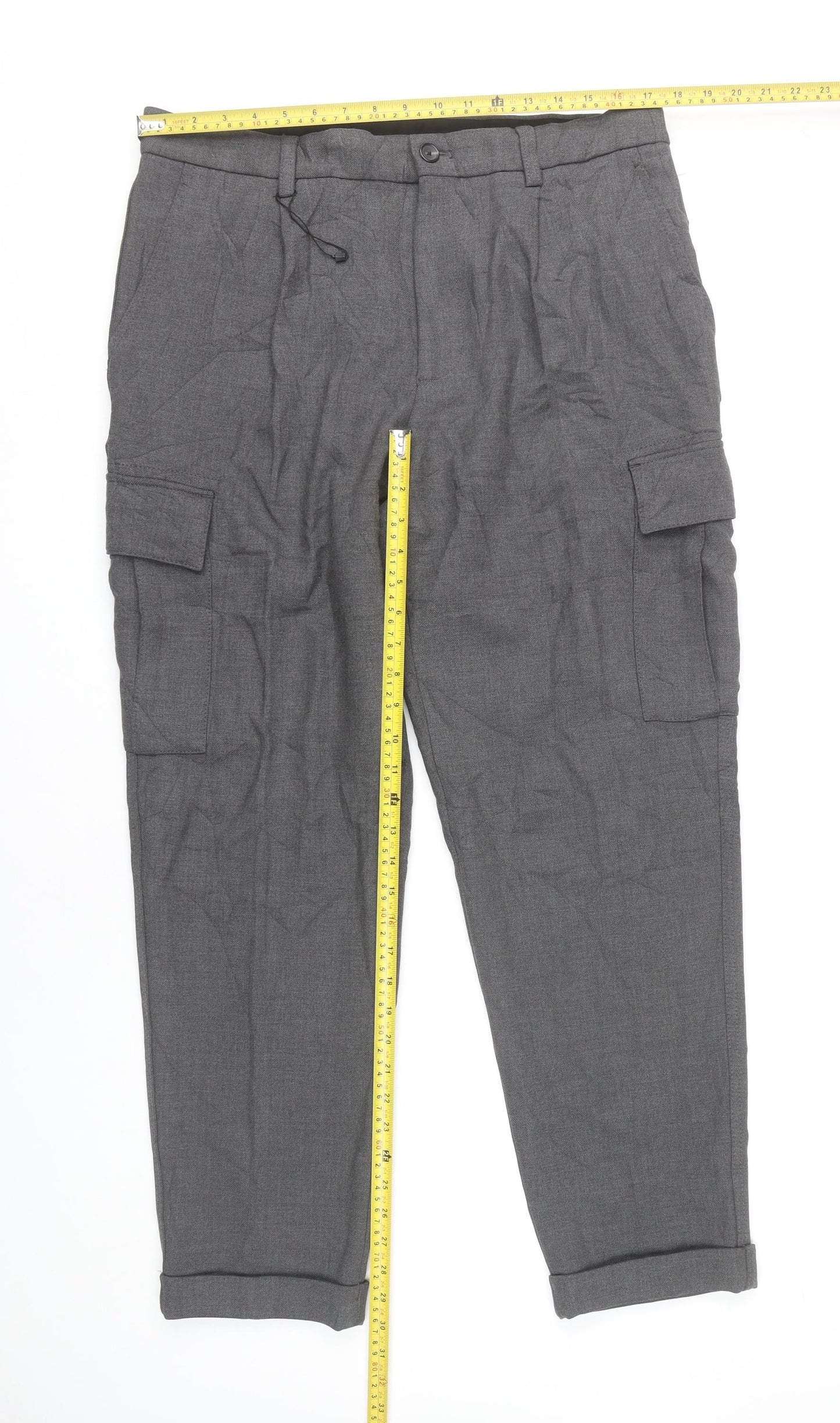 Zara Men's Grey Cargo Trousers 34in Waist Pleated Front Autumn Winter