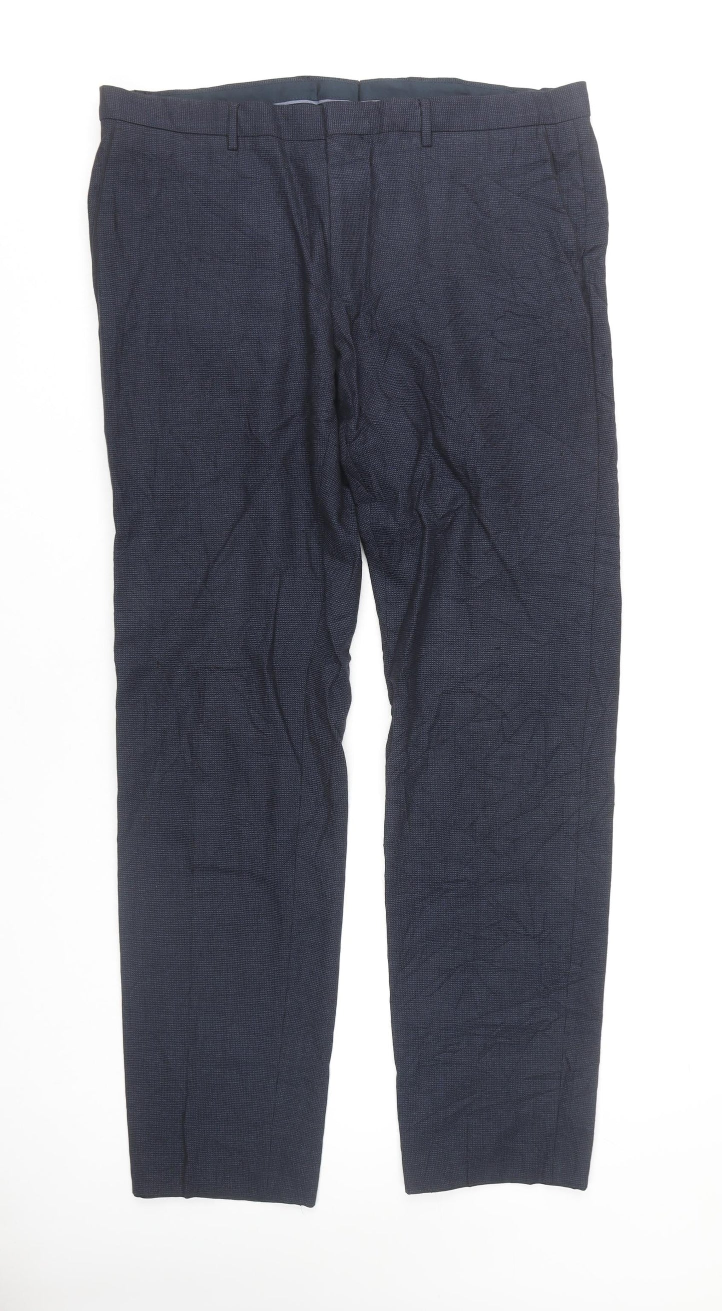 Hugo Boss Men's Blue Check Wool Blend Dress Trousers L 36W 32L