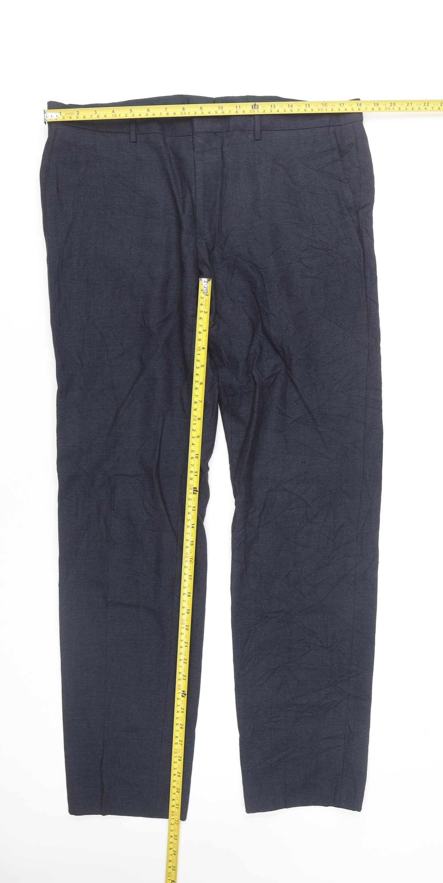 Hugo Boss Men's Blue Check Wool Blend Dress Trousers L 36W 32L