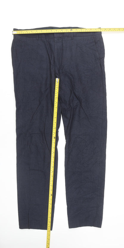 Hugo Boss Men's Blue Check Wool Blend Dress Trousers L 36W 32L