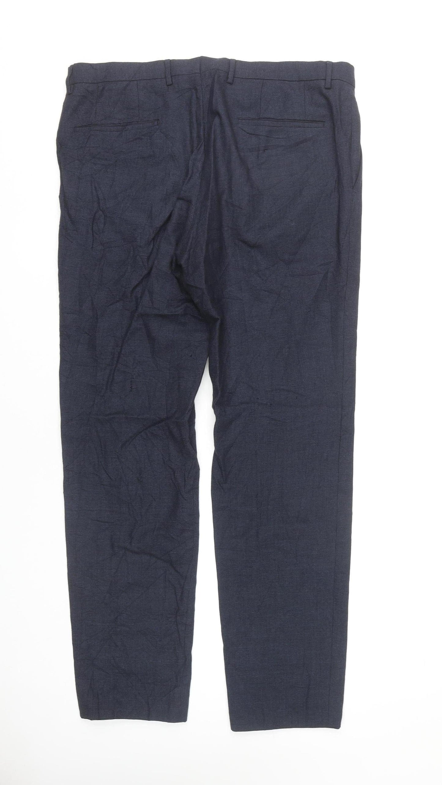 Hugo Boss Men's Blue Check Wool Blend Dress Trousers L 36W 32L