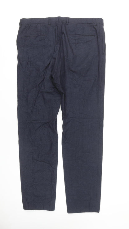 Hugo Boss Men's Blue Check Wool Blend Dress Trousers L 36W 32L