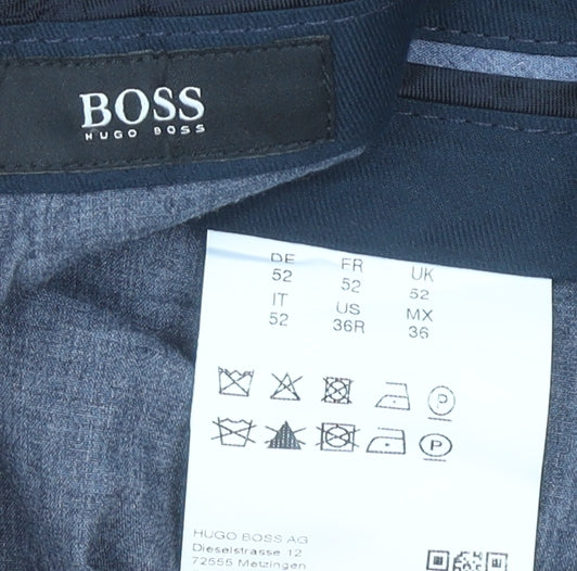 Hugo Boss Men's Blue Check Wool Blend Dress Trousers L 36W 32L