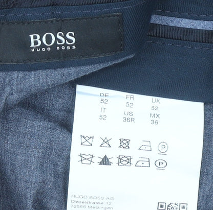 Hugo Boss Men's Blue Check Wool Blend Dress Trousers L 36W 32L