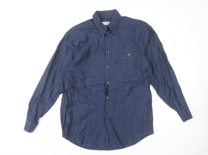 Jaeger Men Blue Cotton Long Sleeve Button-Up Shirt M 42in