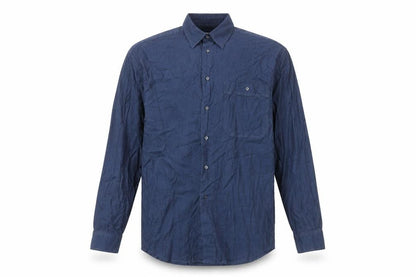 Front view of Jaeger Men Blue Cotton Long Sleeve Button-Up Shirt M 42in