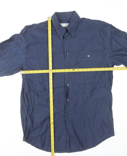 Jaeger Men Blue Cotton Long Sleeve Button-Up Shirt M 42in