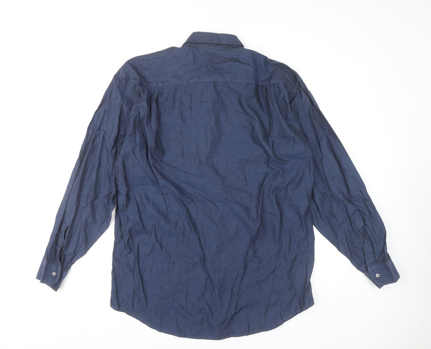 Jaeger Men Blue Cotton Long Sleeve Button-Up Shirt M 42in