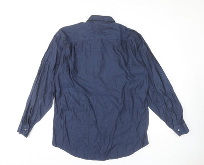 Jaeger Men Blue Cotton Long Sleeve Button-Up Shirt M 42in