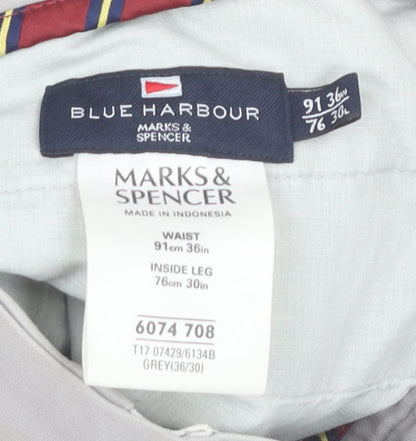 Marks and Spencer Men’s Grey Chino Trousers 36W 30L Regular Fit Cotton